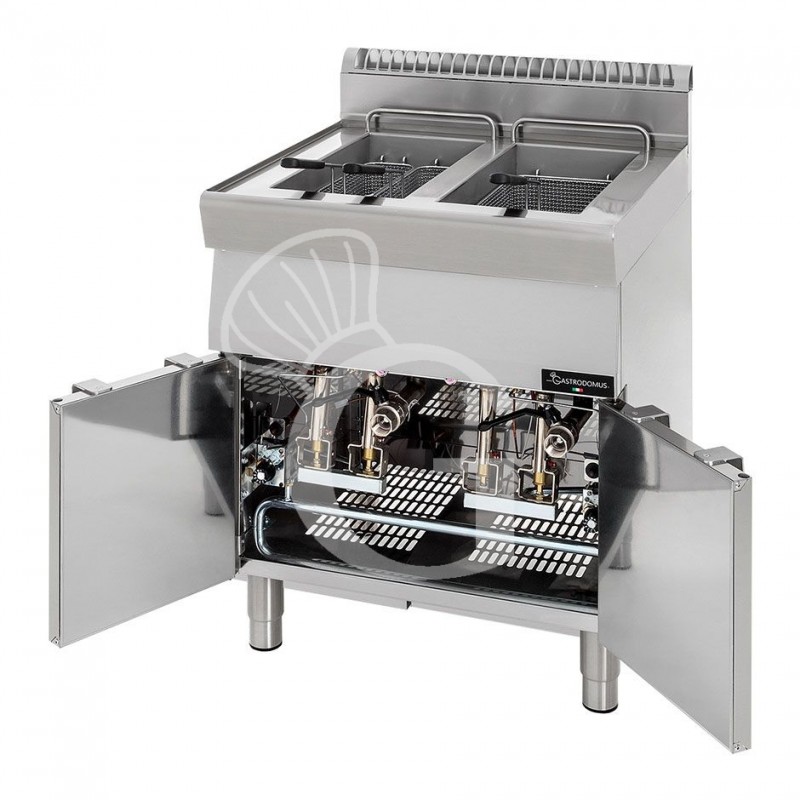 Profi Gas-Fritteuse mit 2 Becken (2 x 13 Liter) und Schrank, Standgerät, 22 kW