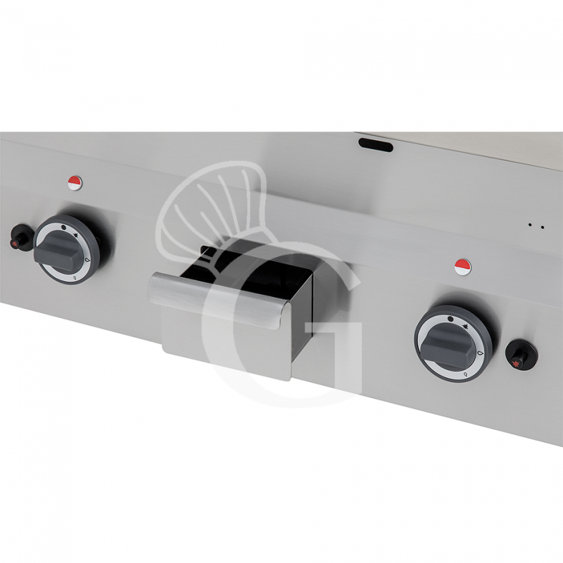 Gas Bratplatte - Glatt, verchromt (B 600 x T 600 x 280 mm), 2 Kochzonen, Tischgerät, 10400 W
