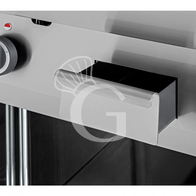 Gas Bratplatte - Gerillt, verchromt (B 400 x T 700 x 850 mm), offener Unterbau, 1 Kochzone, 5700 W