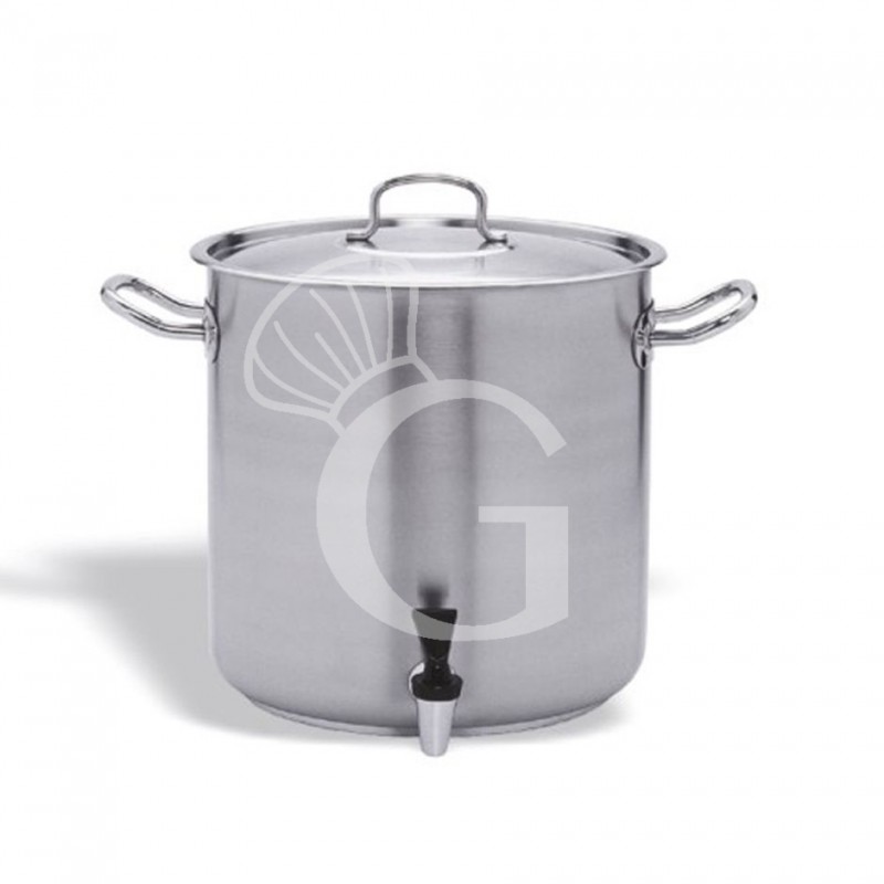 Edelstahltopf / Brautopf mit Ablaßhahn und Deckel (24 Liter), Ø 320 mm, H 320 mm
