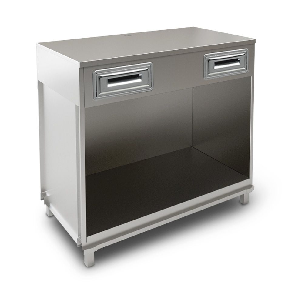 Kaffee Unterschrank, Edelstahl-Arbeitsplatte, B 1250 mm x T 670 mm x H 1140 mm