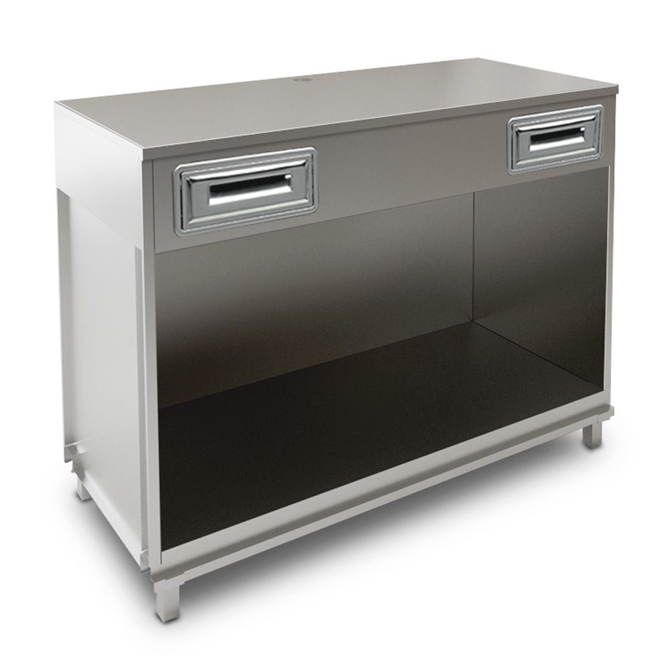 Kaffee Unterschrank, Edelstahl-Arbeitsplatte, B 1500 mm x T 670 mm x H 1140 mm