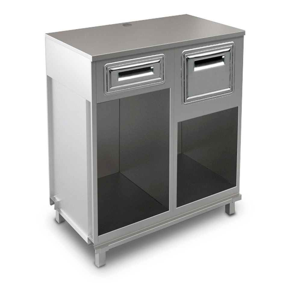 Kaffee Unterschrank, Edelstahl-Arbeitsplatte, Schublade, Kaffeesatz-Behälter/Abklopfkasten,  B 1000 mm x T 550 mm x H 1140 mm