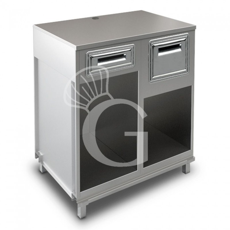 Kaffee Unterschrank, Edelstahl-Arbeitsplatte, Schublade, Kaffeesatz-Behälter/Abklopfkasten, B 1000 mm x T 670 mm x H 1140 mm Kaffee Unterschrank, Edelstahl-Arbeitsplatte, Schublade, Kaffeesatz-Behälter/Abklopfkasten, B 1000 mm x T 670 mm x H 1140 mm