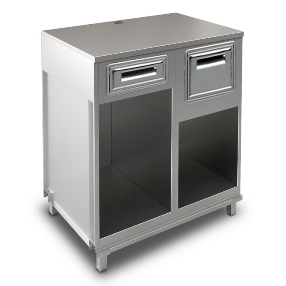 Kaffee Unterschrank, Edelstahl-Arbeitsplatte, Schublade, Kaffeesatz-Behälter/Abklopfkasten,  B 1000 mm x T 670 mm x H 1140 mm