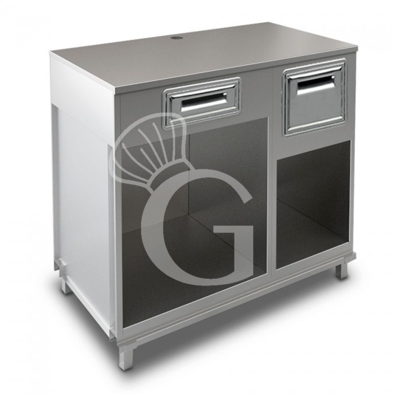 Kaffee Unterschrank, Edelstahl-Arbeitsplatte, Schublade, Kaffeesatz-Behälter/Abklopfkasten, B 1250 mm x T 670 mm x H 1140 mm Kaffee Unterschrank, Edelstahl-Arbeitsplatte, Schublade, Kaffeesatz-Behälter/Abklopfkasten, B 1250 mm x T 670 mm x H 1140 mm