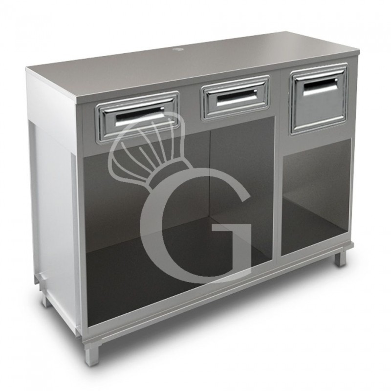 Kaffee Unterschrank, Edelstahl-Arbeitsplatte, 2 Schubladen, Kaffeesatz-Behälter/Abklopfkasten, B 1500 mm x T 550 mm x H 1140 mm Kaffee Unterschrank, Edelstahl-Arbeitsplatte, 2 Schubladen, Kaffeesatz-Behälter/Abklopfkasten, B 1500 mm x T 550 mm x H 1140 mm