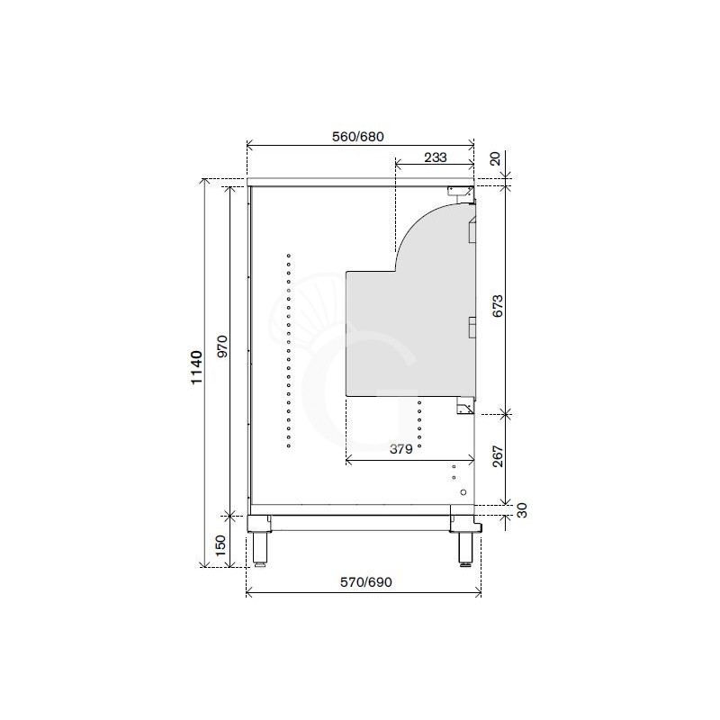 Kaffee Unterschrank, Edelstahl-Arbeitsplatte, Schublade, Abklopfkasten mit Auffangbehälter,  B 1250 x T 550 x H 1140 mm