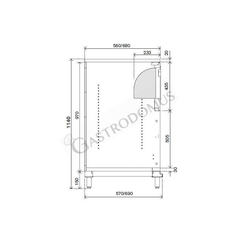 Kaffee Unterschrank, Edelstahl-Arbeitsplatte, Schublade, Kaffeesatz-Behälter/Abklopfkasten,  B 1250 mm x T 550 mm x H 1140 mm