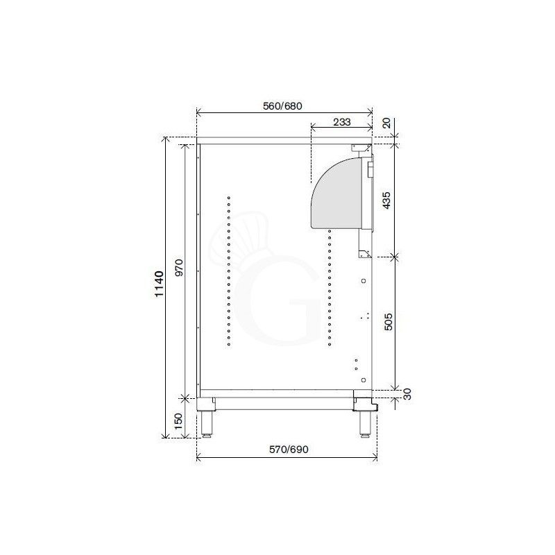 Kaffee Unterschrank, Edelstahl-Arbeitsplatte, Schublade, Kaffeesatz-Behälter/Abklopfkasten,  B 1000 mm x T 670 mm x H 1140 mm