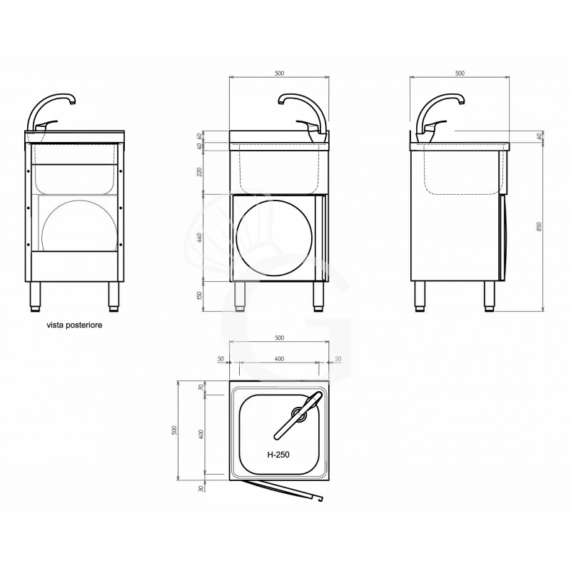 Handwaschbecken mit Unterschrank, Edelstahl, Flügeltür, Mischbatterie (Kalt- & Warmwasser)