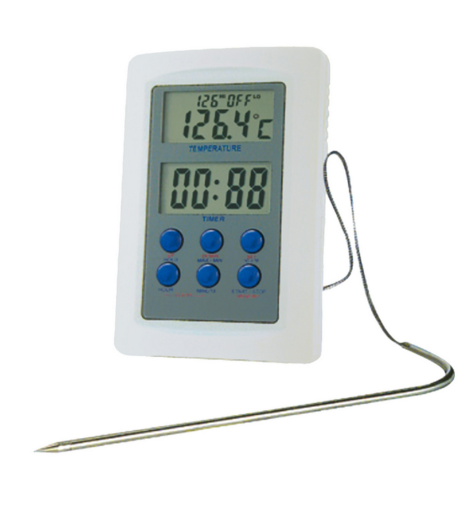 Ofenhermometer mit Zeitschaltuhr, Alarm und Sonde, B 110 mm X T 75 mm X H 15 mm