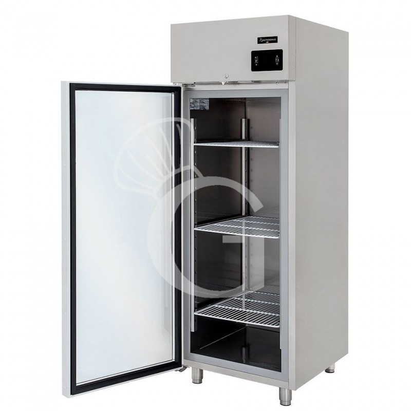 Kühlschrank (700 Liter), Edelstahl, Umluftkühlung, Glastür, Temperatur -2°C /+10°C
