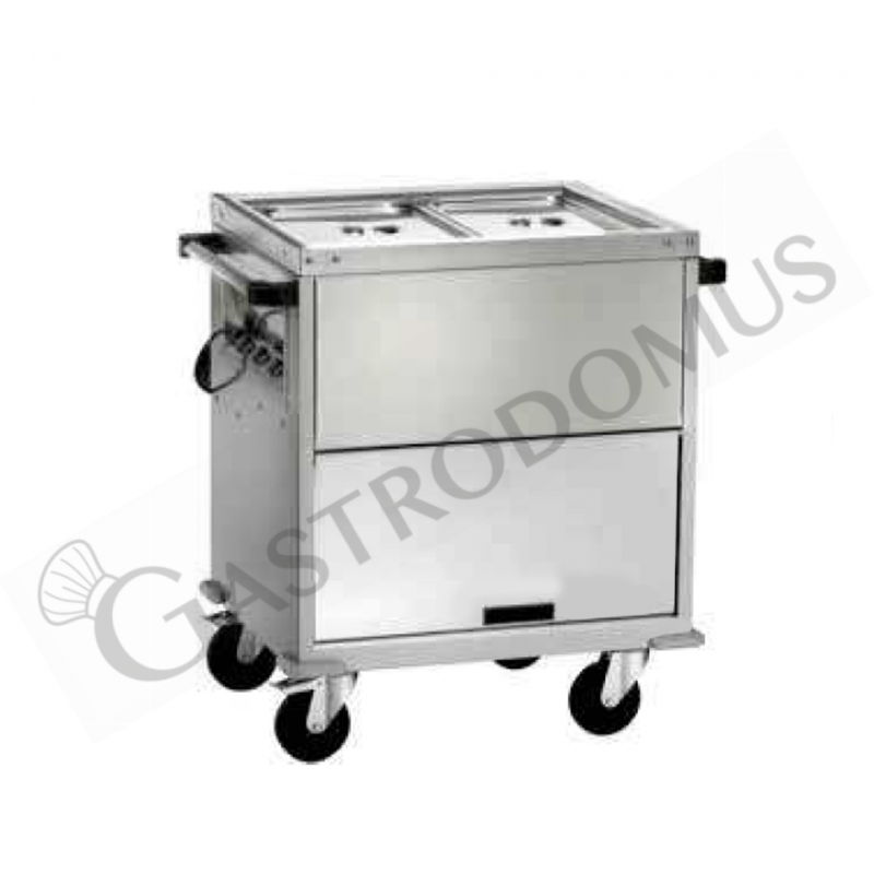 Thermowagen Bain-Marie mit Unterschrank, 2 GN 1/1 Behälter, separate Temperatureinstellungen, B 960 mm x T 680 mm x H 920 mm