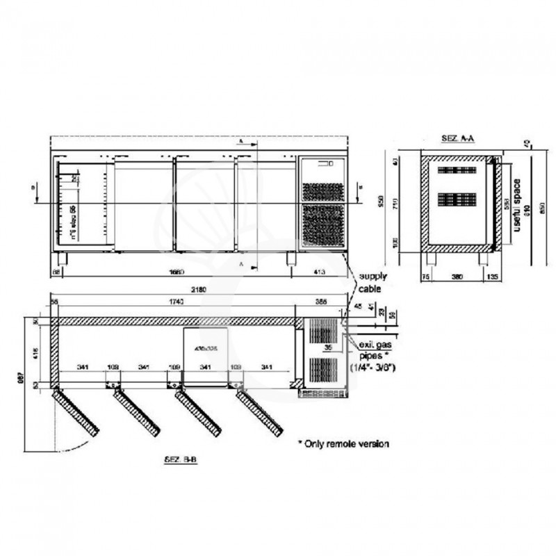 Kühltisch, 4 Türen, Tiefe 600 mm,Temperatur 0°C/+10°C, Energieklasse C