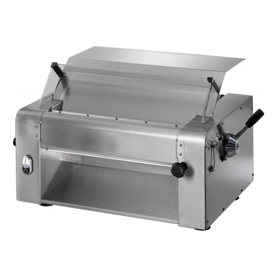 Professionelle Teigausrollmaschine, elektrisch, mit Edelstahlwalzen (520 mm), einphasig, B 780 mm x T 480 mm x H 400 mm