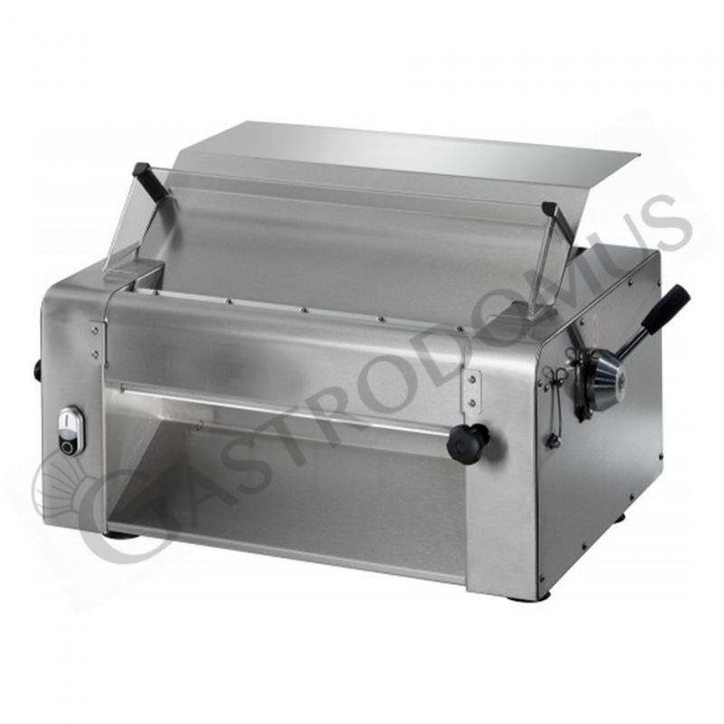 Professionelle Teigausrollmaschine, elektrisch, mit Edelstahlwalzen (420 mm), einphasig, B 680 mm x T 480 mm x H 400 mm Professionelle Teigausrollmaschine, elektrisch, mit Edelstahlwalzen (420 mm), einphasig, B 680 mm x T 480 mm x H 400 mm