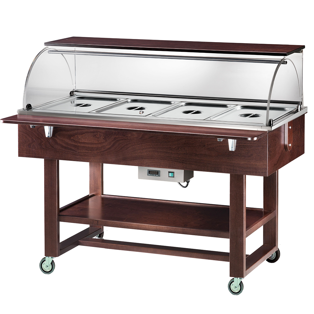 Buffetwagen/Thermowagen Bain-Marie, Wengè, 4 GN 1/1 Behälter, +30°/+90°C