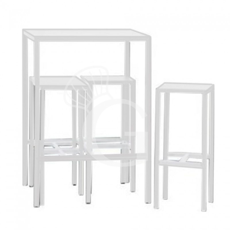 Gartenmöbel-Set / Terassenmöbel-Set, 1 Tisch, 4 Hocker, lackiertes Metall