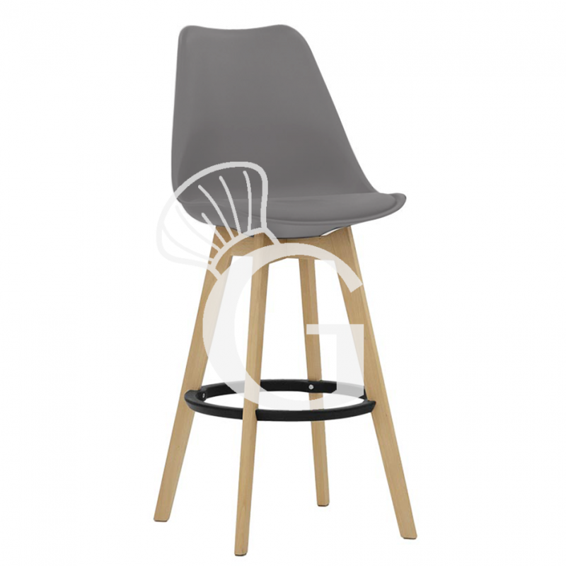 Barhocker "GHIBLI", Struktur aus Eiche, Sitzfläche aus Polypropylen und Kunstleder