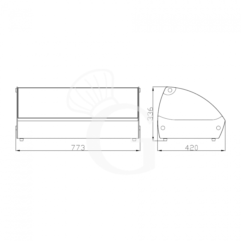 Warmhaltevitrine, Edelstahl und Glas, 4 GN1/3 Behälter (H 40 mm), B 773 mm X T 420 mm X H 336 mm