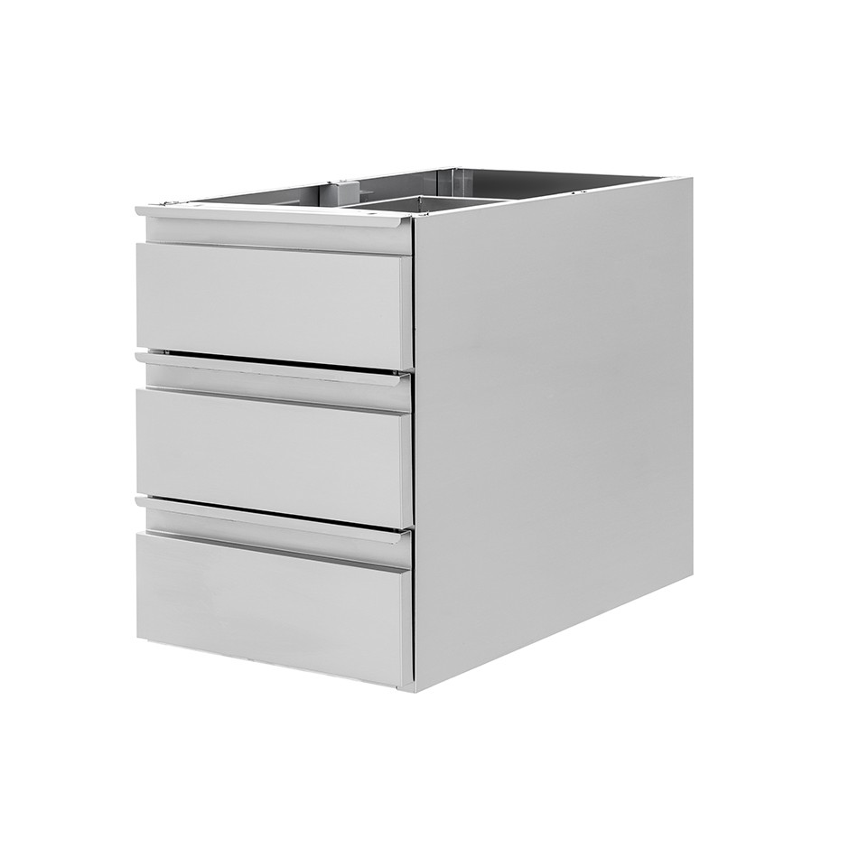 Schubladenblock, Edelstahl, zum Einbau, 3 Schubladen, B 500 X T 585 X H 580 mm