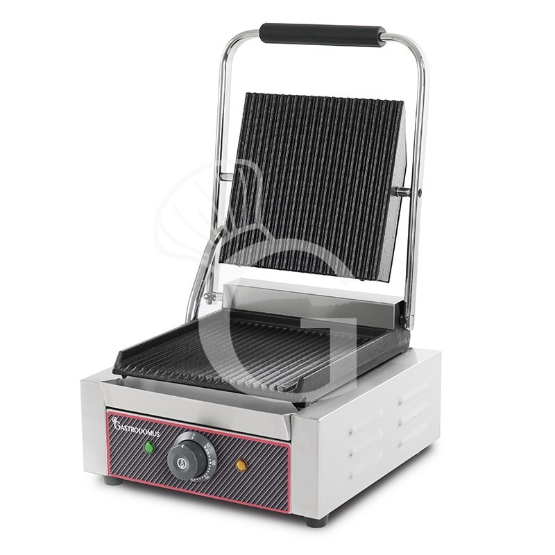 Kontaktgrill, gerillte Grillplatte aus Gusseisen, B 130 mm x T 380 mm x H 210/520 mm