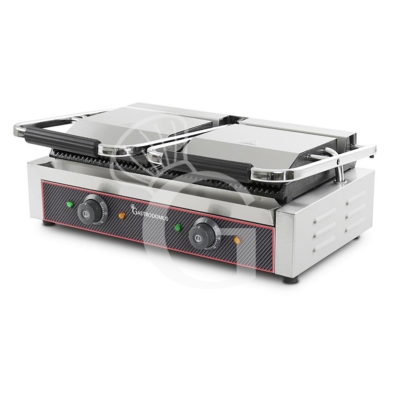 Doppel Kontaktgrill, gerillte Grillplatte aus Gusseisen, B 570 mm x T 380 mm x H 210/520 mm
