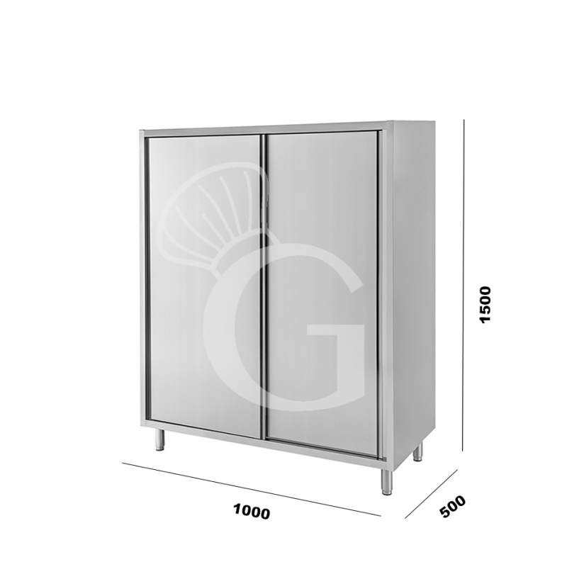 Edelstahl Mehrzweckschrank, 2 Schiebetüren, 2 Einlegeböden, B 1000 mm x T 500 mm x H 1500 mm