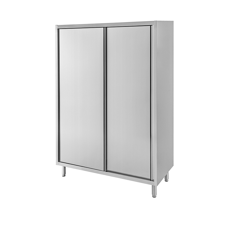 Edelstahl Hochschrank, 2 Schiebetüren, 3 Einlegeböden, B 1000 mm x T 500 mm x H 1800 mm