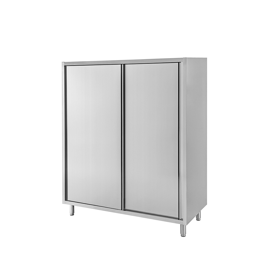 Edelstahl Universalschrank, 2 Schiebetüren, 2 Einlegeböden, B 1100 mm x T 700 mm x H 1500 mm