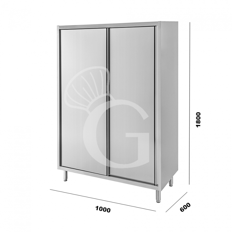 Edelstahl Universalschrank, 2 Schiebetüren, 3 Einlegeböden, B 1000 mm x T 600 mm x H 1800 mm