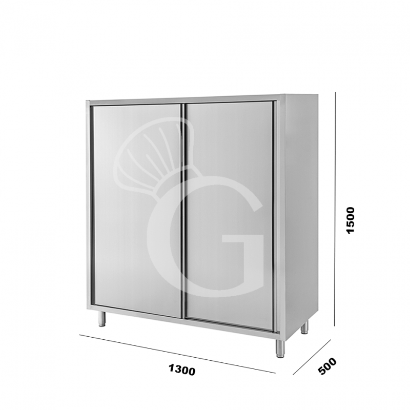 Edelstahl Universalschrank, 2 Schiebetüren, 2 Einlegeböden, B 1300 mm x T 500 mm x H 1500 mm