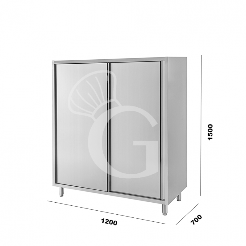 Edelstahl Mehrzweckschrank, 2 Schiebetüren, 2 Einlegeböden, B 1200 mm x T 700 mm x H 1500 mm
