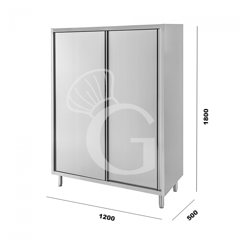 Edelstahl Hochschrank, 2 Schiebetüren, 3 Einlegeböden, B 1200 mm x T 500 mm x H 1800 mm