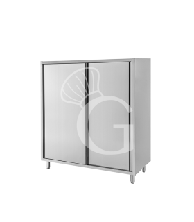 Edelstahl Mehrzweckschrank, 2 Schiebetüren, 2 Einlegeböden, B 1300 mm x T 700 mm x H 1500 mm