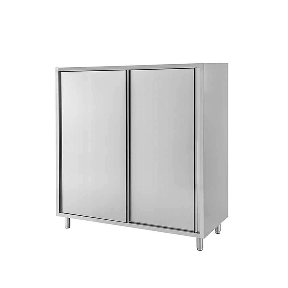 Edelstahl Mehrzweckschrank, 2 Schiebetüren, 2 Einlegeböden, B 1400 mm x T 600 mm x H 1500 mm