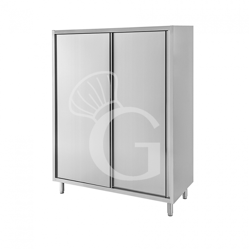 Edelstahl Hochschrank, 2 Schiebetüren, 3 Einlegeböden, B 1300 mm x T 500 mm x H 1800 mm