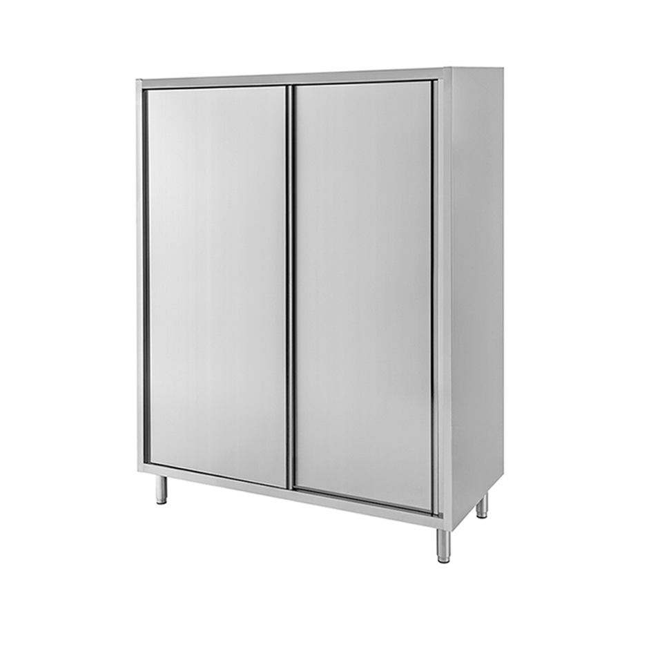 Edelstahl Hochschrank, 2 Schiebetüren, 3 Einlegeböden, B 1300 mm x T 500 mm x H 1800 mm