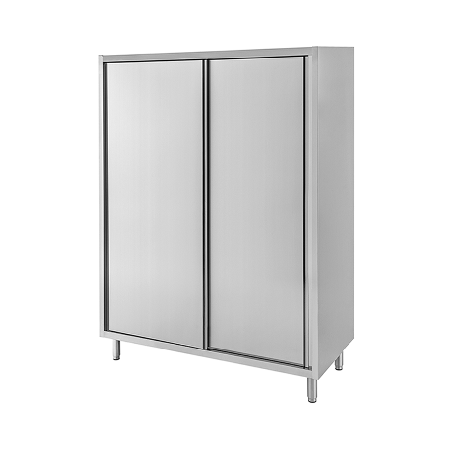 Edelstahl Hochschrank, 2 Schiebetüren, 3 Einlegeböden, B 1200 mm x T 700 mm x H 1800 mm