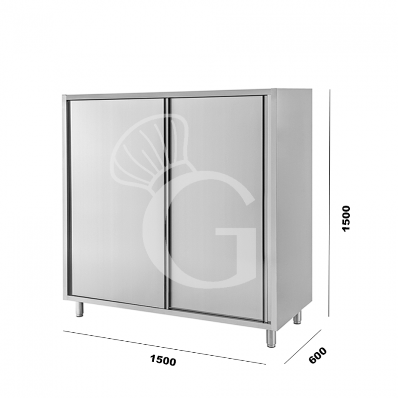 Edelstahl Universalschrank, 2 Schiebetüren, 2 Einlegeböden, B 1500 mm x T 600 mm x H 1500 mm