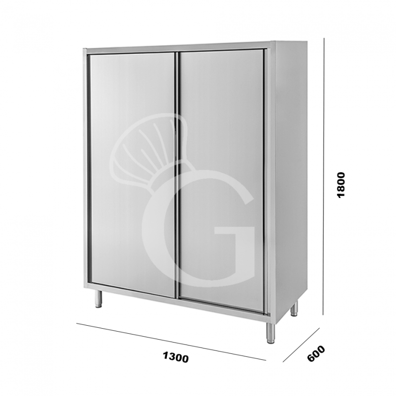 Edelstahl Hochschrank, 2 Schiebetüren, 3 Einlegeböden, B 1300 mm x T 600 mm x H 1800 mm