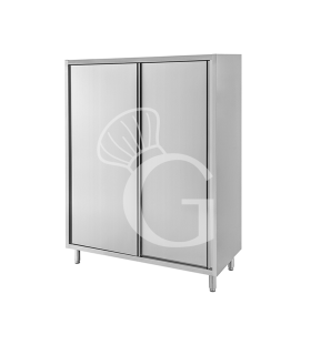 Edelstahl Hochschrank, 2 Schiebetüren, 3 Einlegeböden, B 1300 mm x T 700 mm x H 1800 mm