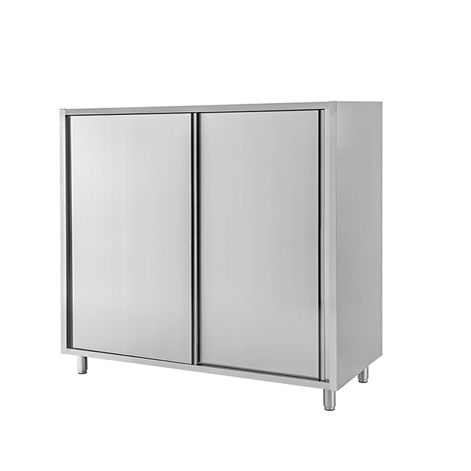 Edelstahl Universalschrank, 2 Schiebetüren, 2 Einlegeböden, B 1600 mm x T 700 mm x H 1500 mm