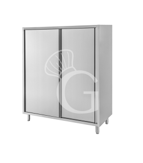 Edelstahl Hochschrank, 2 Schiebetüren, 3 Einlegeböden, B 1500 mm x T 600 mm x H 1800 mm