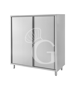 Edelstahl Hochschrank, 2 Schiebetüren, 3 Einlegeböden, B 1600 mm x T 600 mm x H 1800 mm