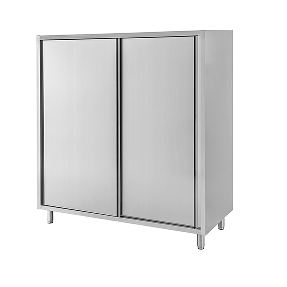 Edelstahl Hochschrank, 2 Schiebetüren, 3 Einlegeböden, B 1600 mm x T 700 mm x H 1800 mm