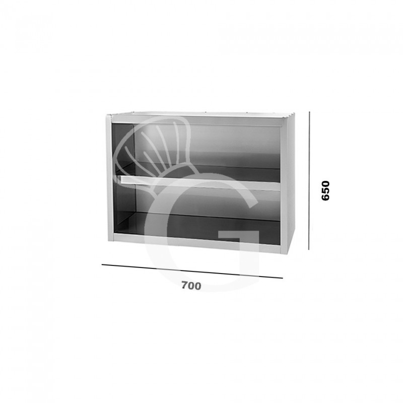 Offener Wandhängeschrank, Edelstahl, 1 Zwischenboden, B 700 mm x T 400 mm x H 660 mm