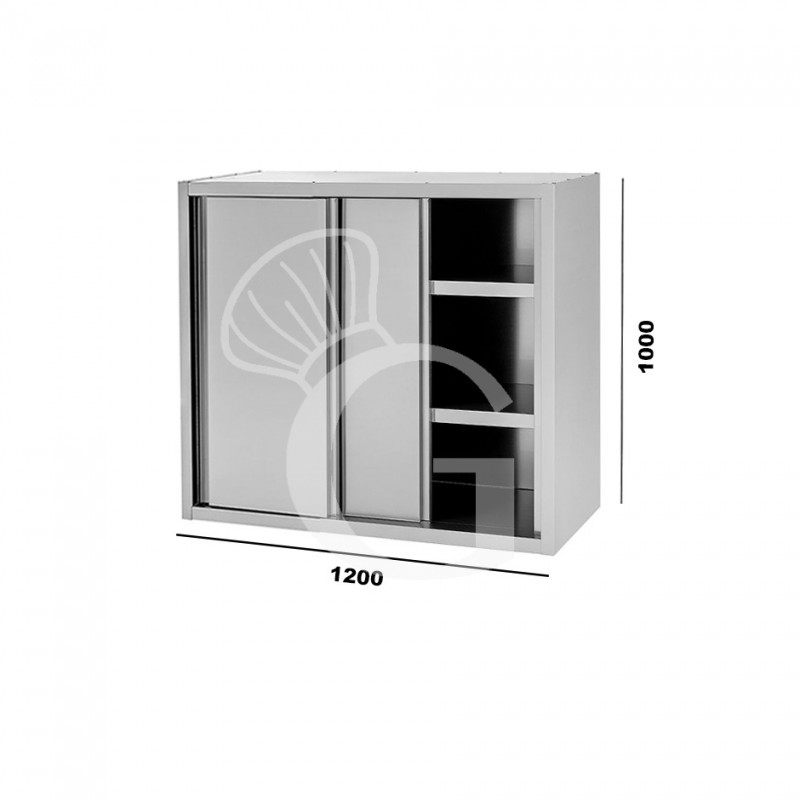Wandhängeschrank, Edelstahl, Schiebetüren, 2 Zwischenböden, B 1200 mm x T 400 mm x H 1000 mm