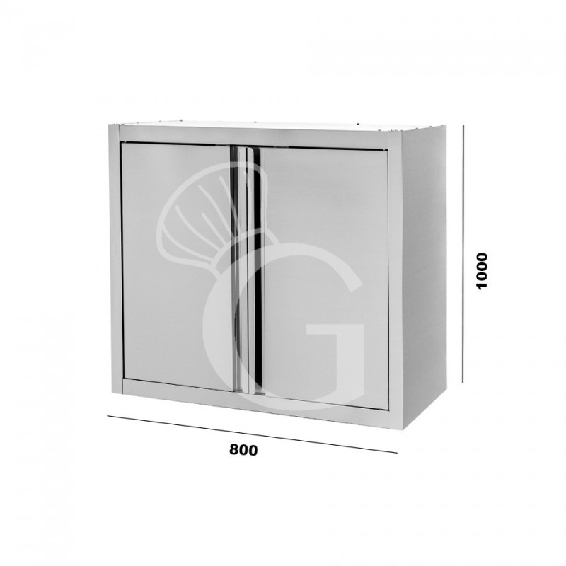Wandhängeschrank, Edelstahl, 2 Flügeltüren, 2 Zwischenböden, B 800 mm x T 400 mm x H 1000 mm